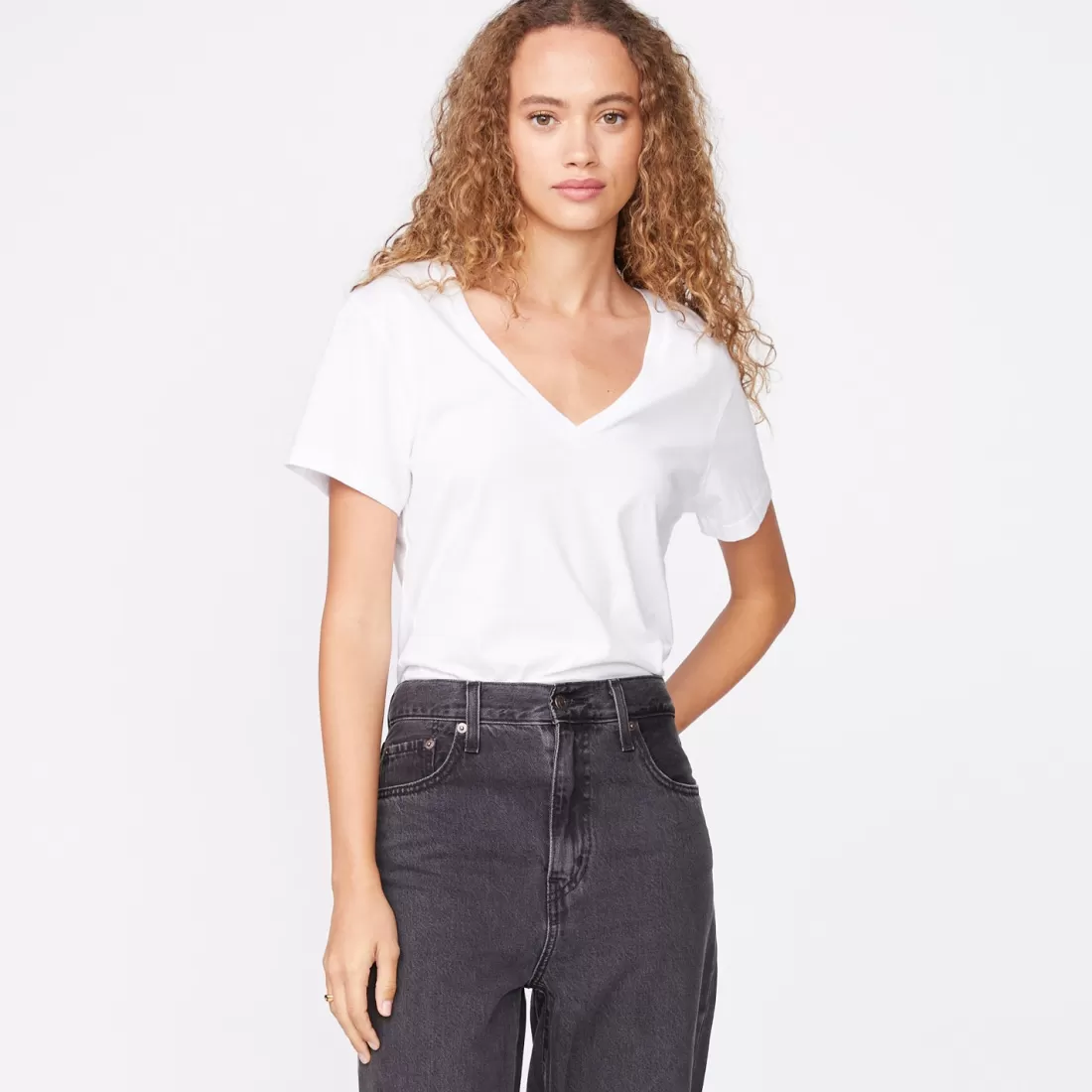 MONROW Tees*90's V Neck WHITE