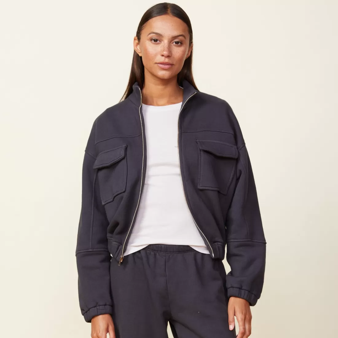 MONROW Jackets*Seamed Bomber Jacket FADEDBLACK