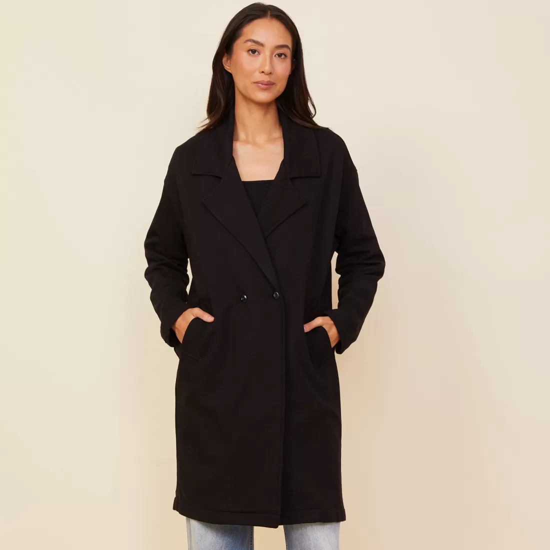 MONROW Jackets*Seamed Fleece Coat BLACK