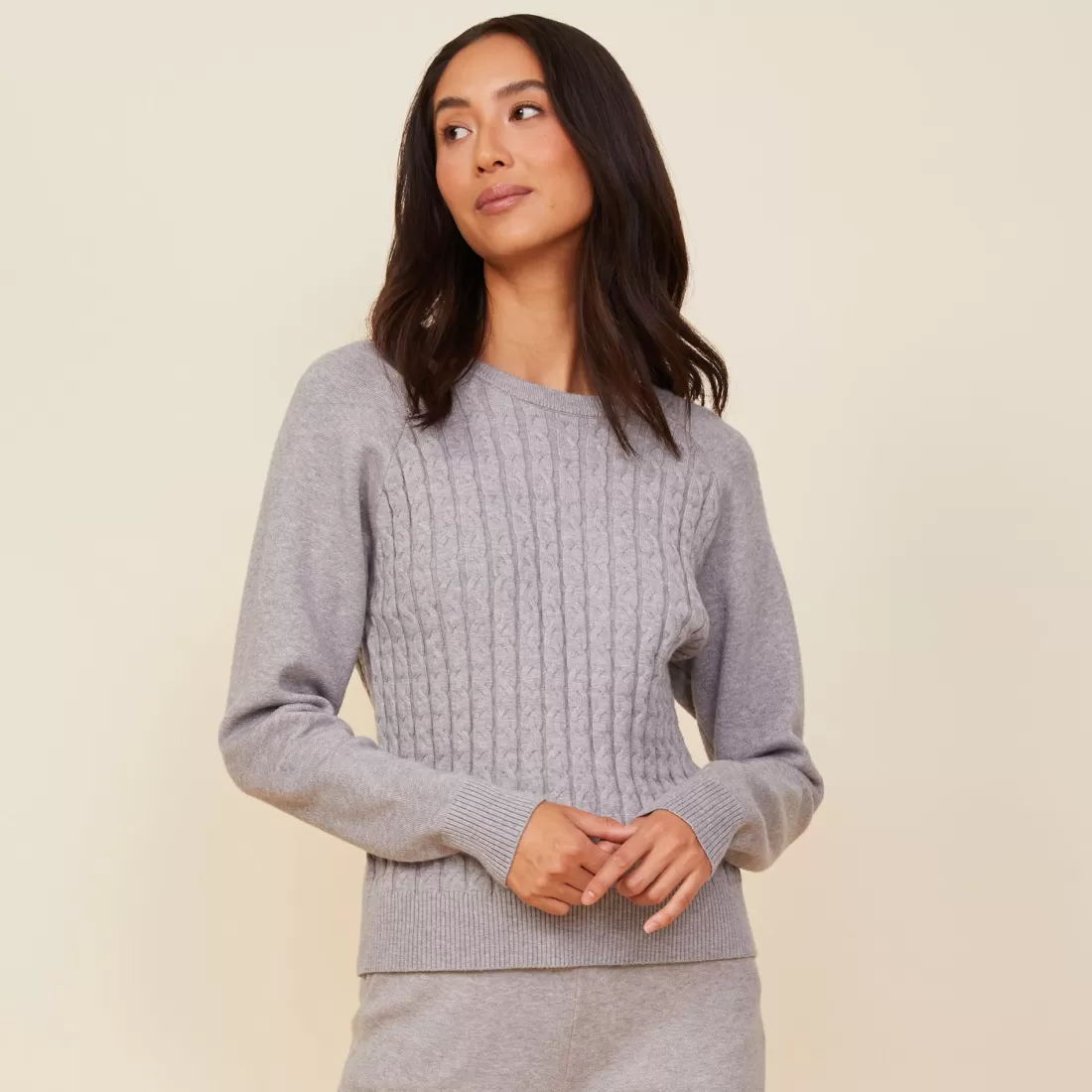 MONROW Soft Knit | Sweaters*Soft Knit Cable Sweater HEATHERGREY