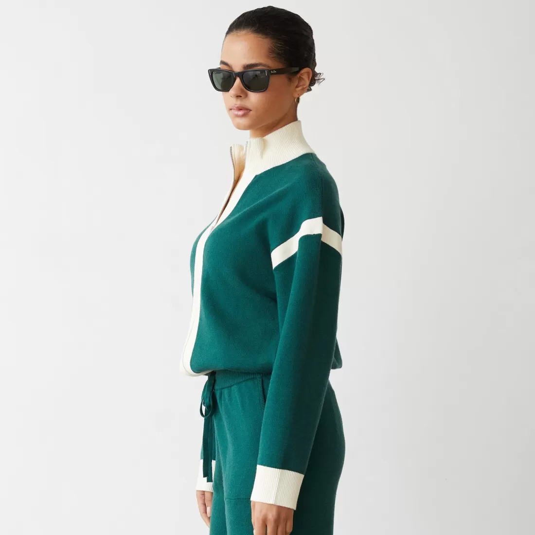MONROW Soft Knit*Soft Knit Color Block Jacket EVERGREEN