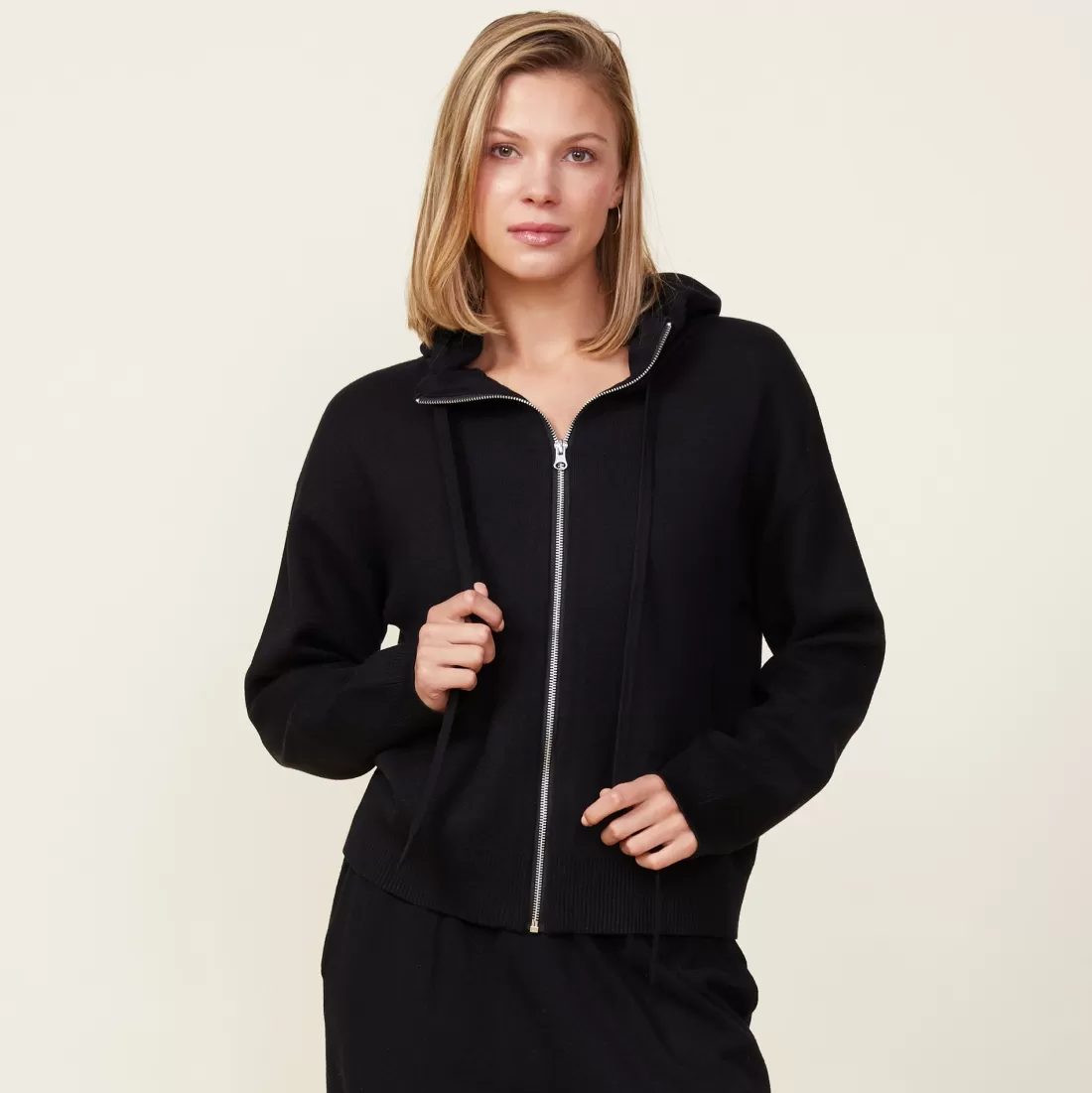 MONROW Soft Knit | Zip-Up Hoodies*Soft Knit Zip Up Hoody BLACK