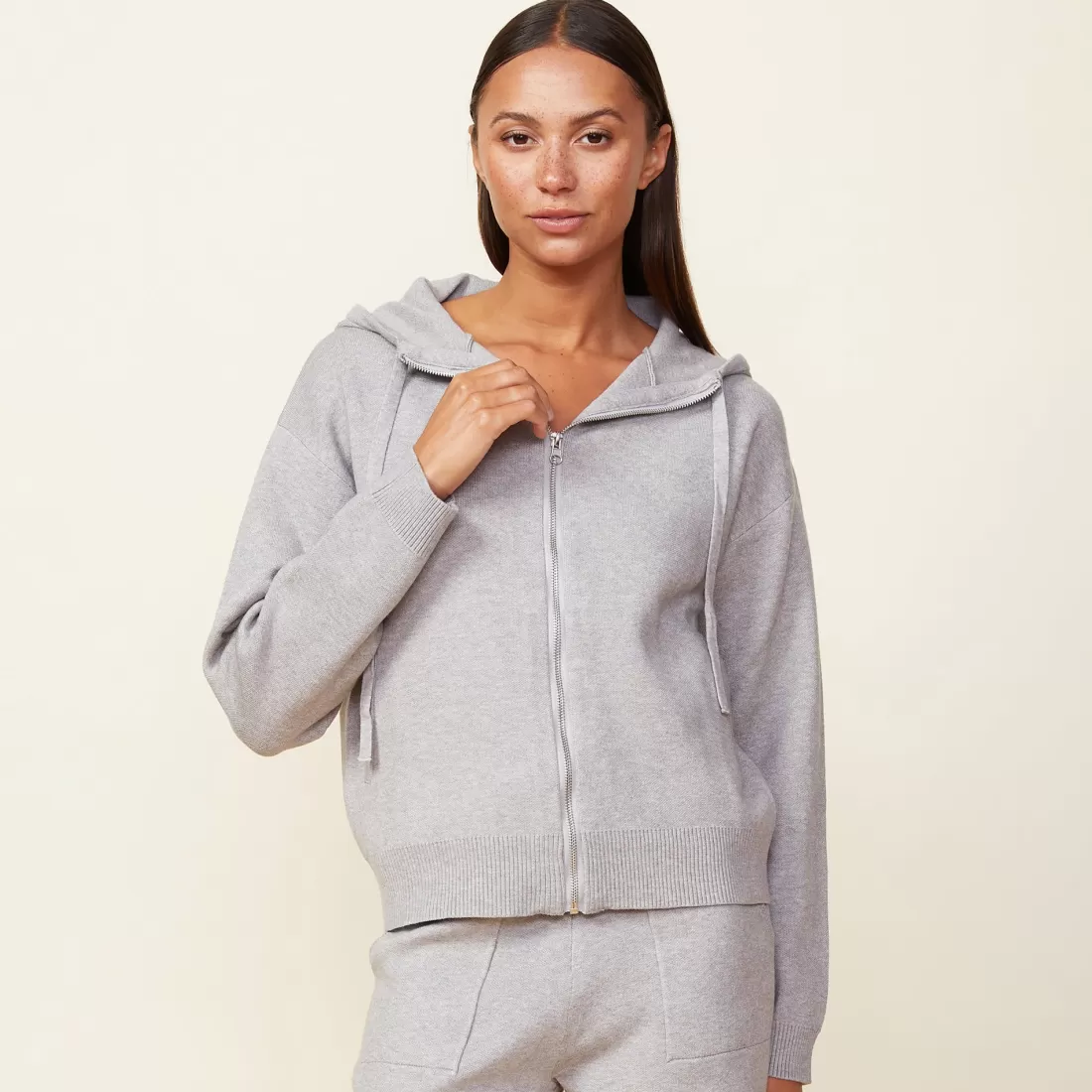 MONROW Soft Knit | Zip-Up Hoodies*Soft Knit Zip Up Hoody HEATHERGREY