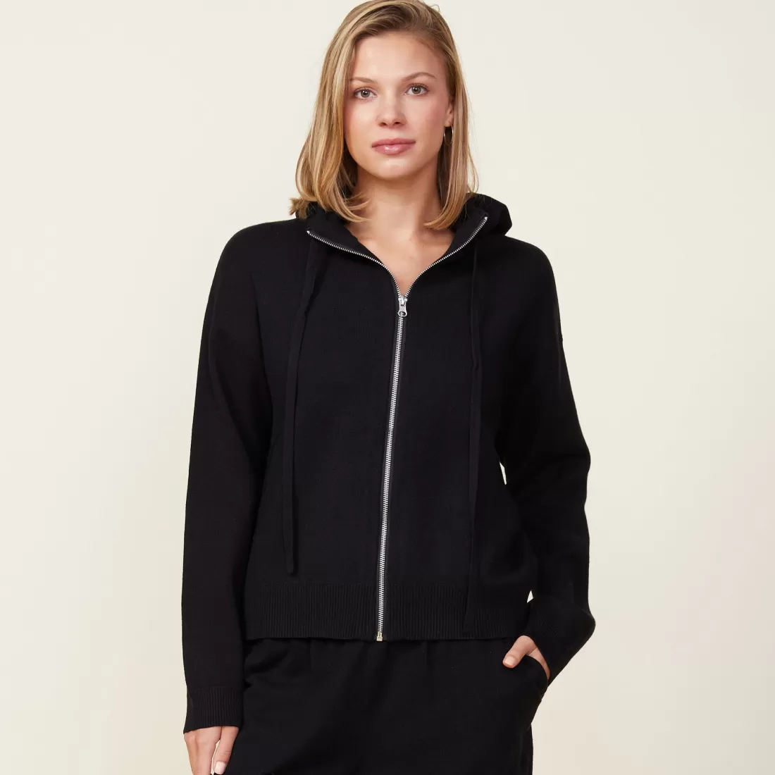 MONROW Soft Knit | Zip-Up Hoodies*Soft Knit Zip Up Hoody BLACK