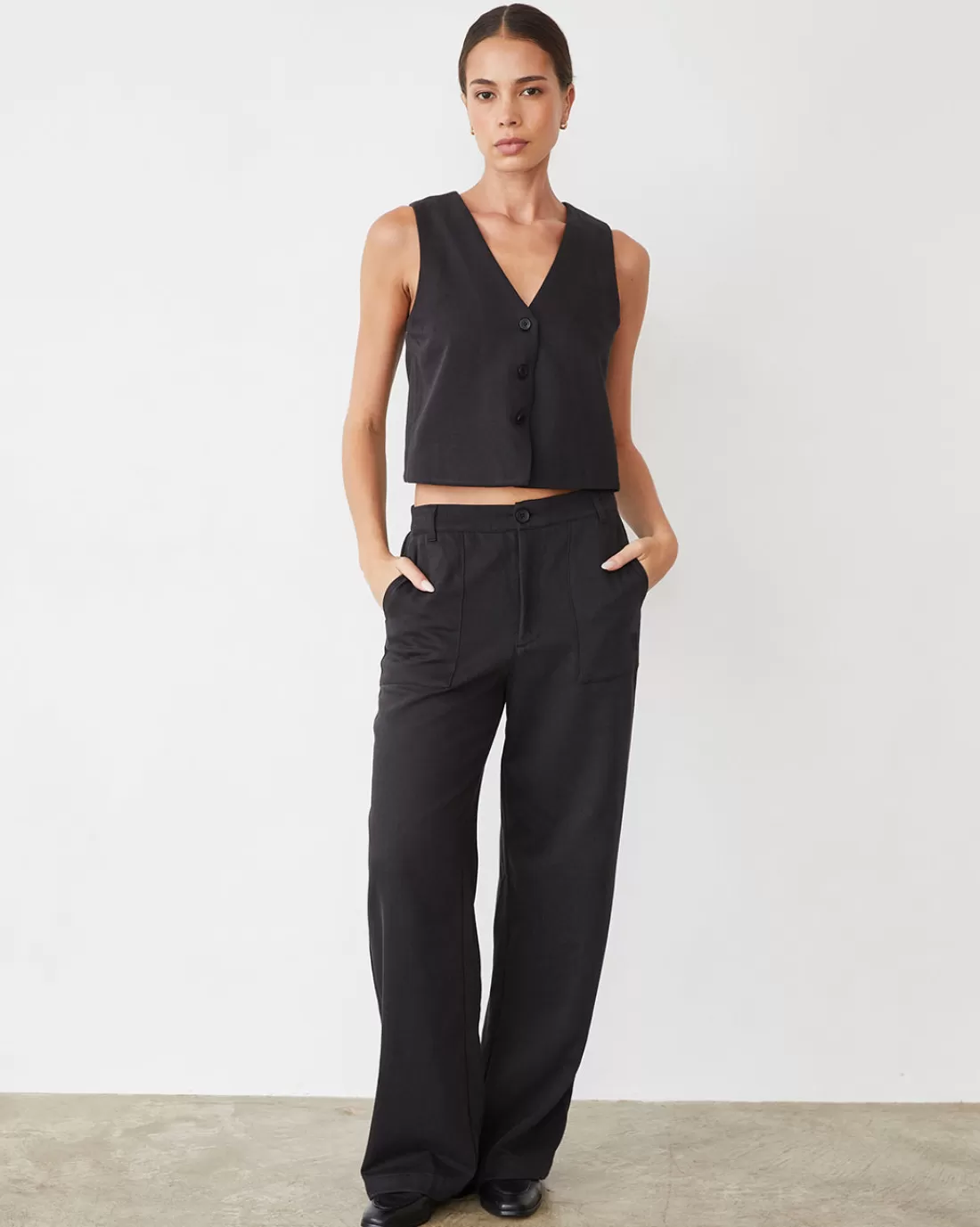 MONROW Sets | Pants*Soft Twill Patch Pocket Pant FADEDBLACK