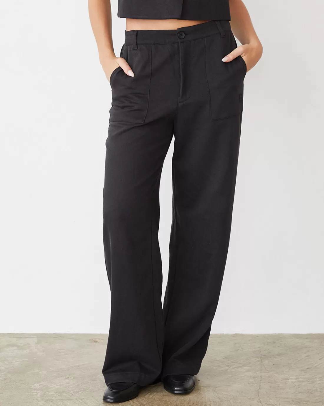 MONROW Sets | Pants*Soft Twill Patch Pocket Pant FADEDBLACK