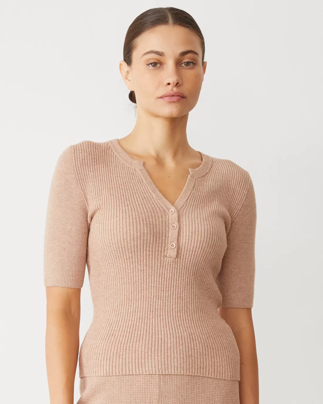 MONROW Soft Knit | Sets*Softknit Rib Waffle Henley TAUPE