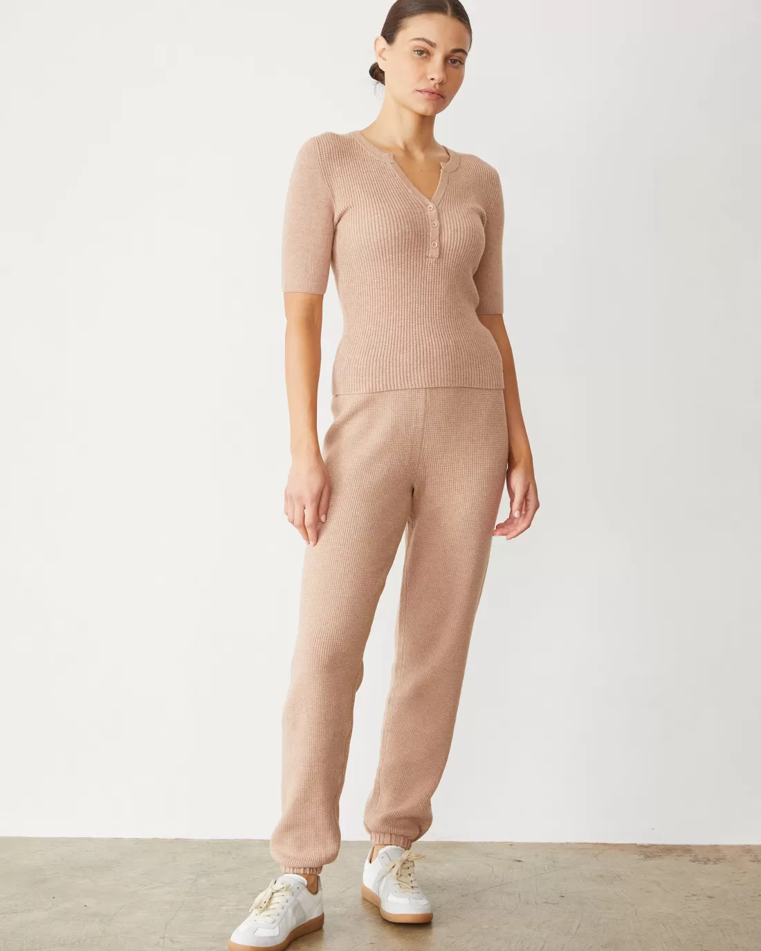 MONROW Soft Knit | Sets*Softknit Rib Waffle Henley TAUPE