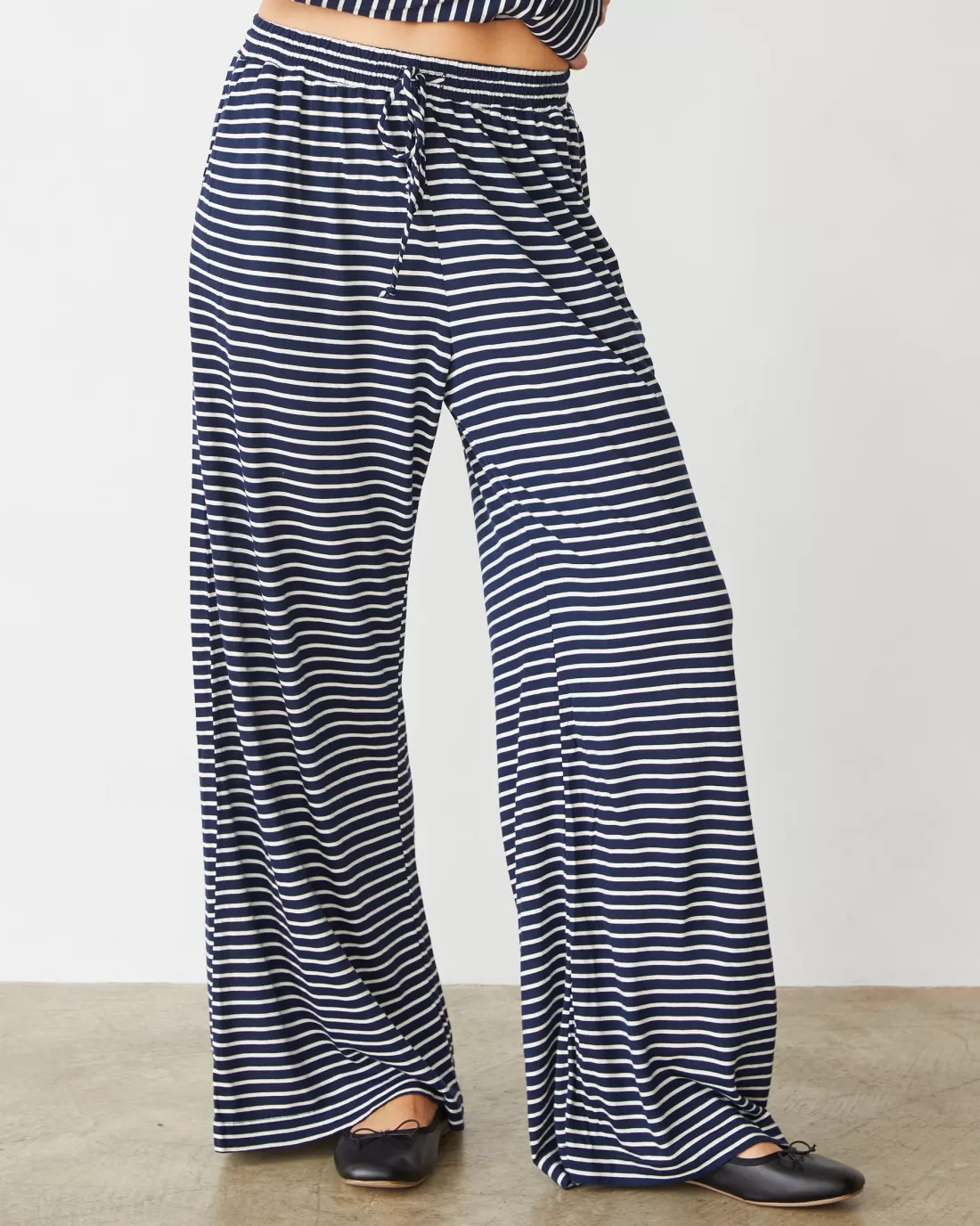 MONROW Sets | Sweats*Stripe Jersey Wide Leg Pant NAVYSTRIPE