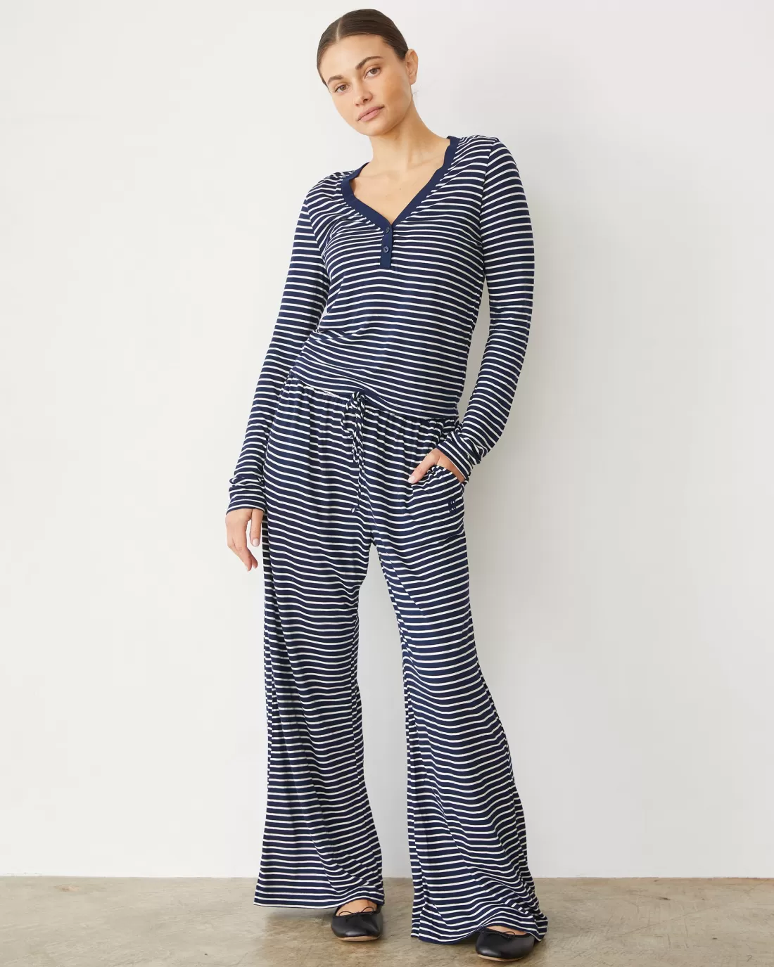 MONROW Sets | Sweats*Stripe Jersey Wide Leg Pant NAVYSTRIPE