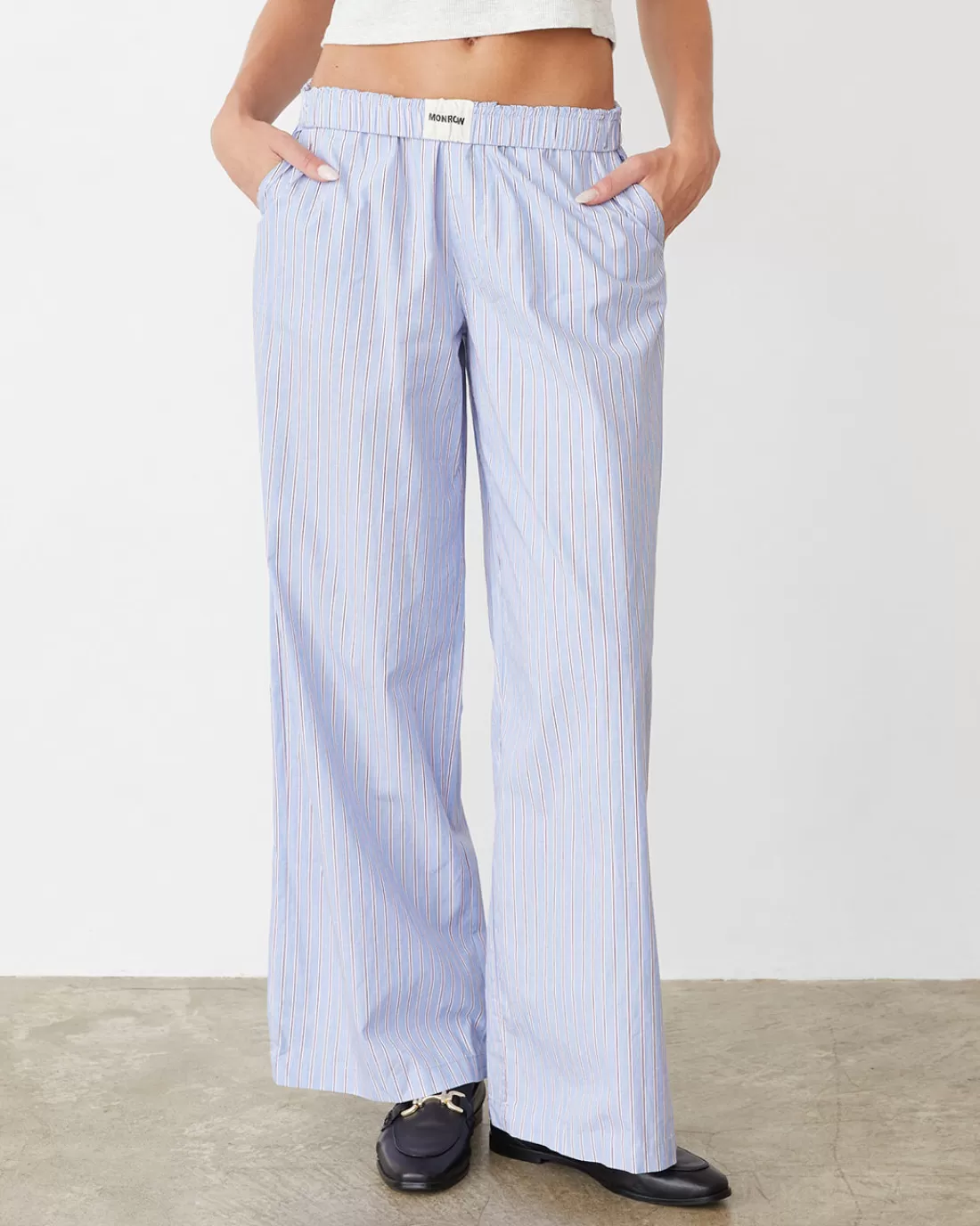 MONROW Poplin | Sets*Stripe Poplin Boxer Pants BLUEMAROONSTRIPE