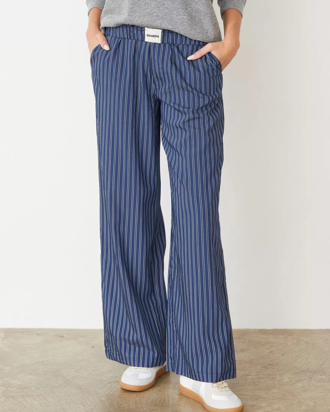 MONROW Poplin | Pants*Stripe Poplin Boxer Pants NAVYSTRIPE