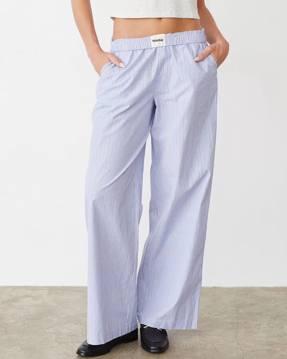 MONROW Poplin | Sets*Stripe Poplin Boxer Pants BLUEMAROONSTRIPE