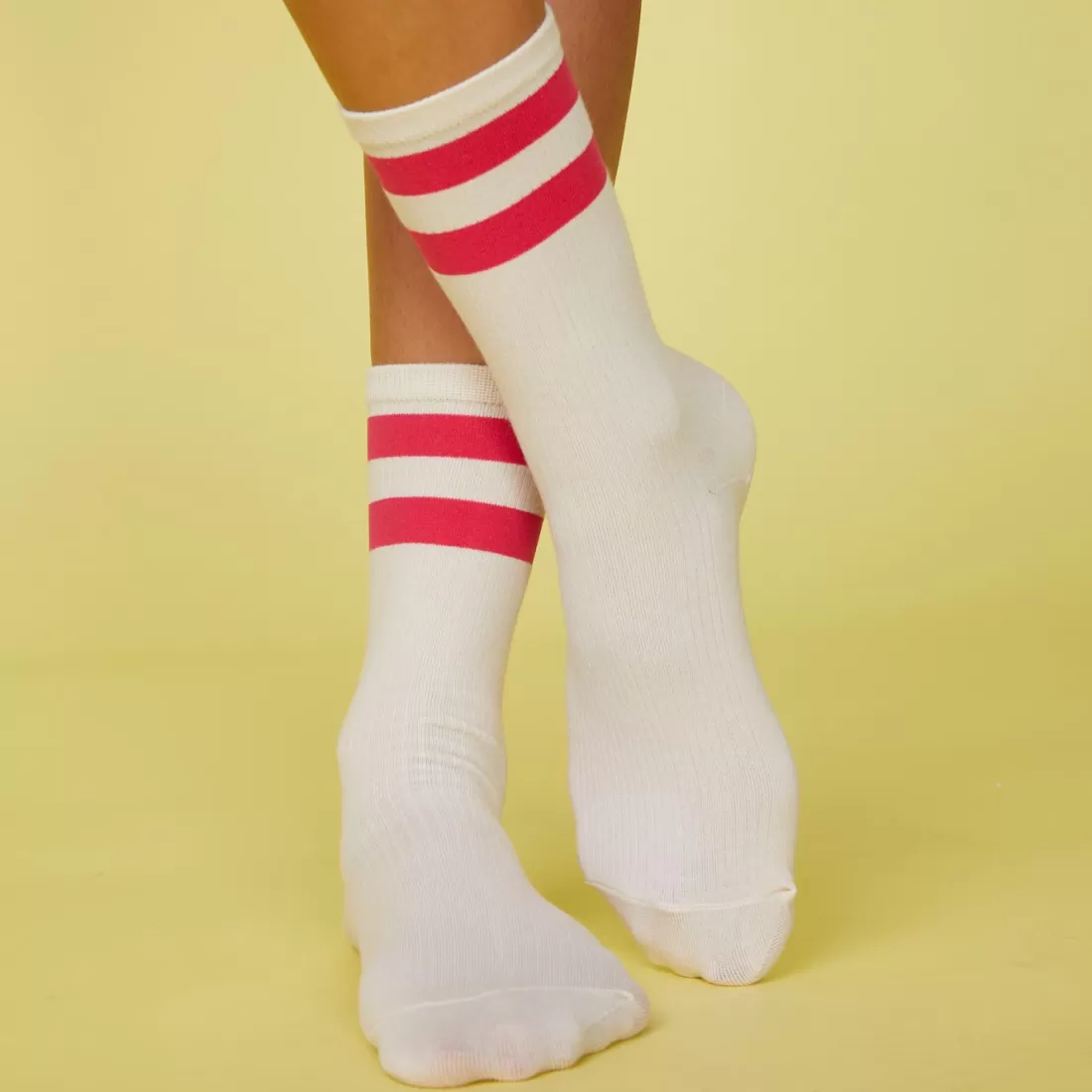 MONROW Socks | Accessories*Stripe Socks BONE/RASPBERRY