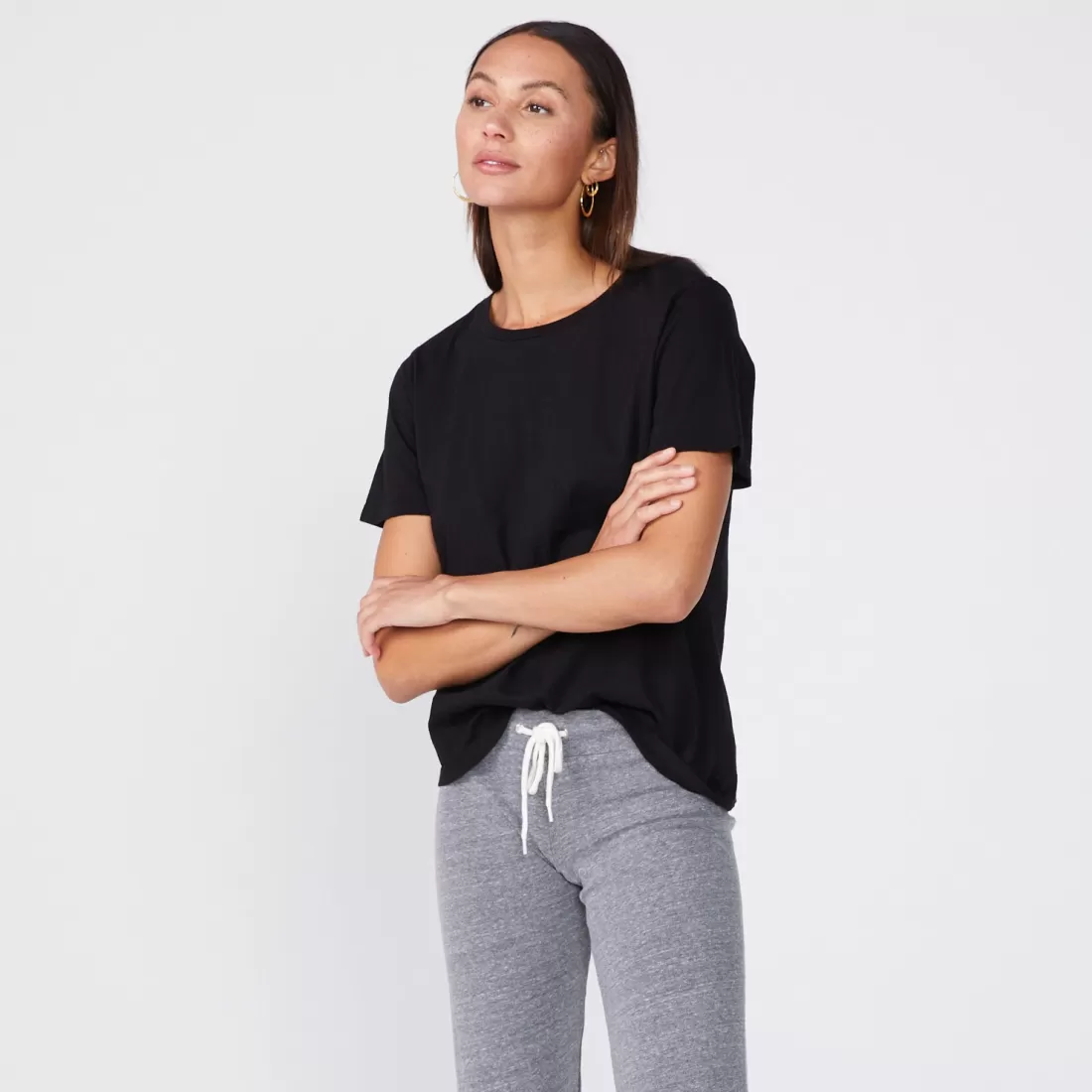 MONROW Tees*Super Fine Jersey Oversized Crew Neck Tee - BLACK