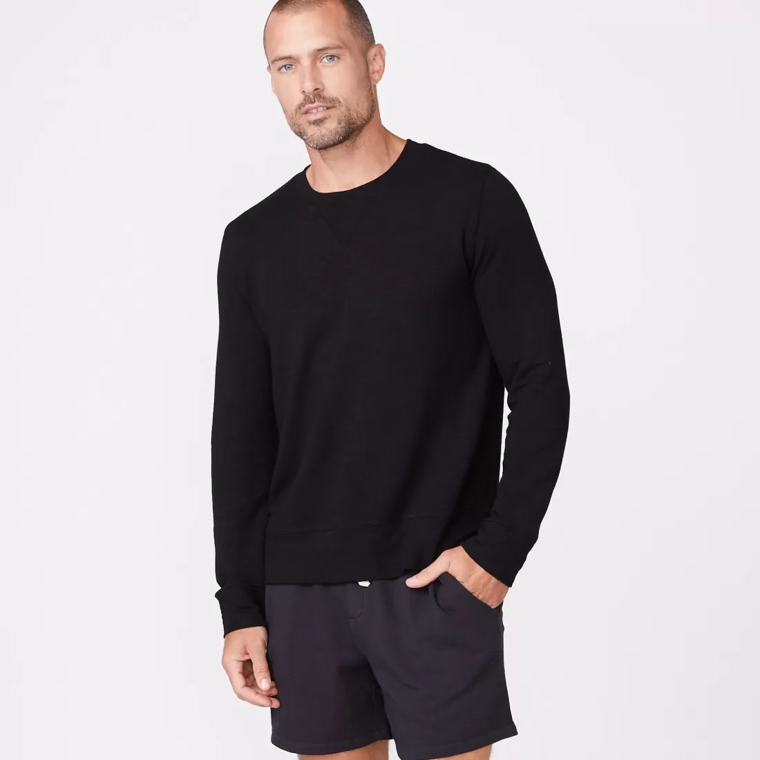 MONROW Mens Classics | Men's Classics*Supersoft Crew Neck Sweatshirt BLACK