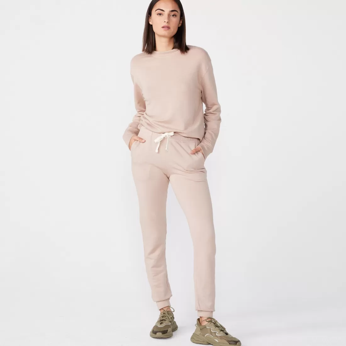 MONROW Sweats*Supersoft Fleece Girlfriend Sweats TAUPE