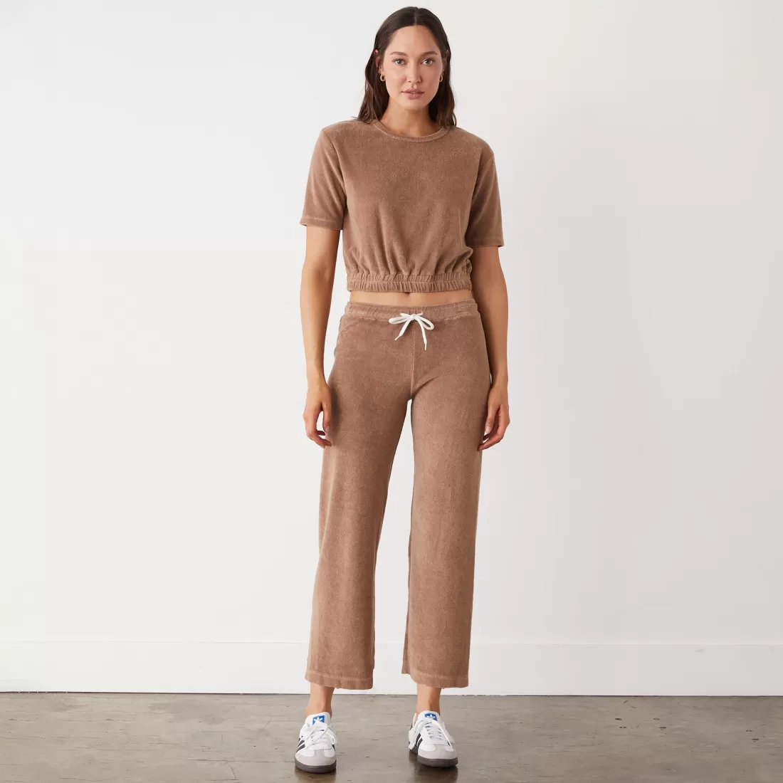 MONROW Terry | Pants*Terry Cloth Crop Pant PECAN