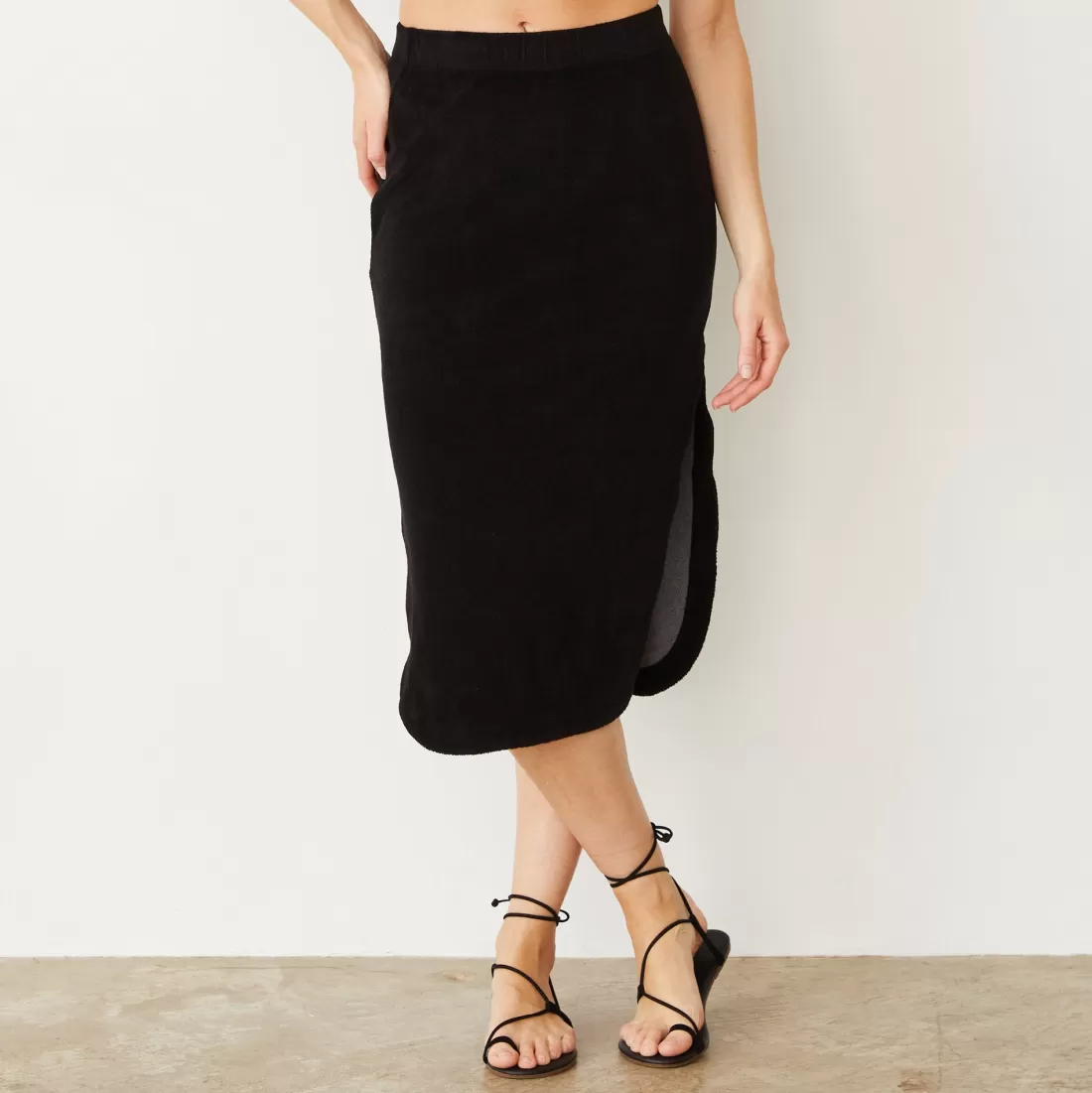 MONROW Terry | Skirts*Terry Cloth Midi Skirt BLACK