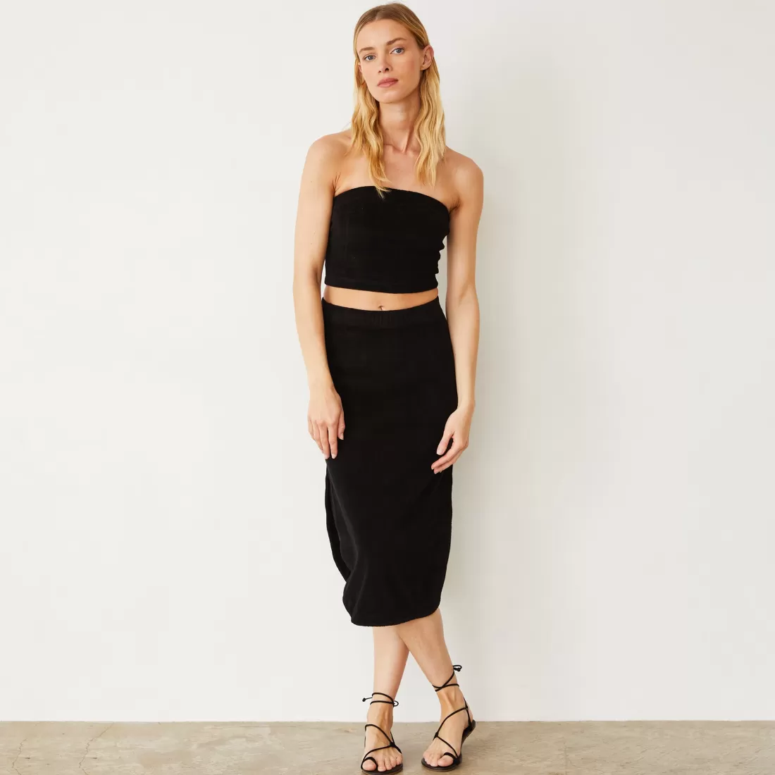 MONROW Terry | Skirts*Terry Cloth Midi Skirt BLACK