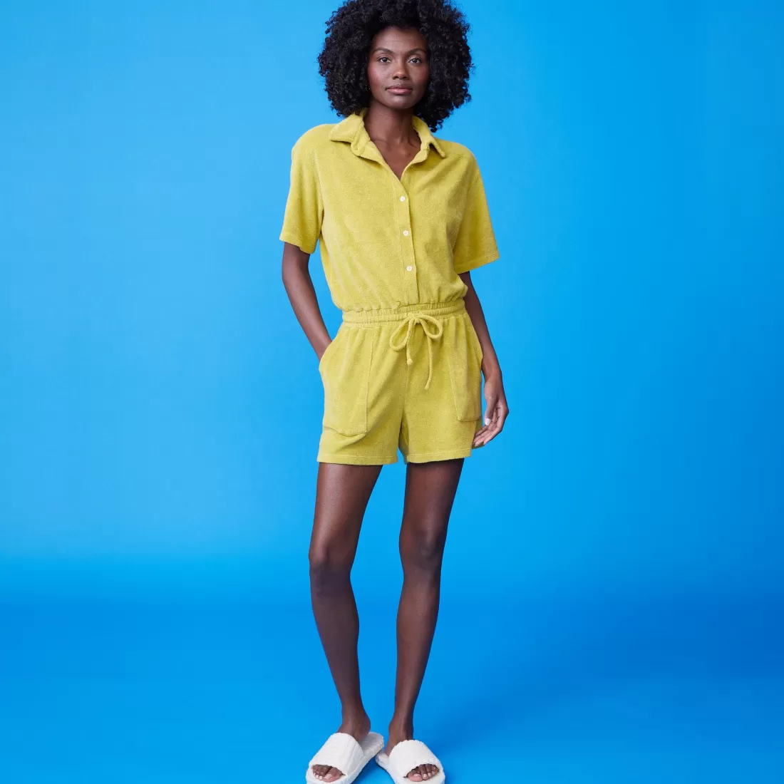 MONROW Terry*Terry Cloth Romper AVOCADO