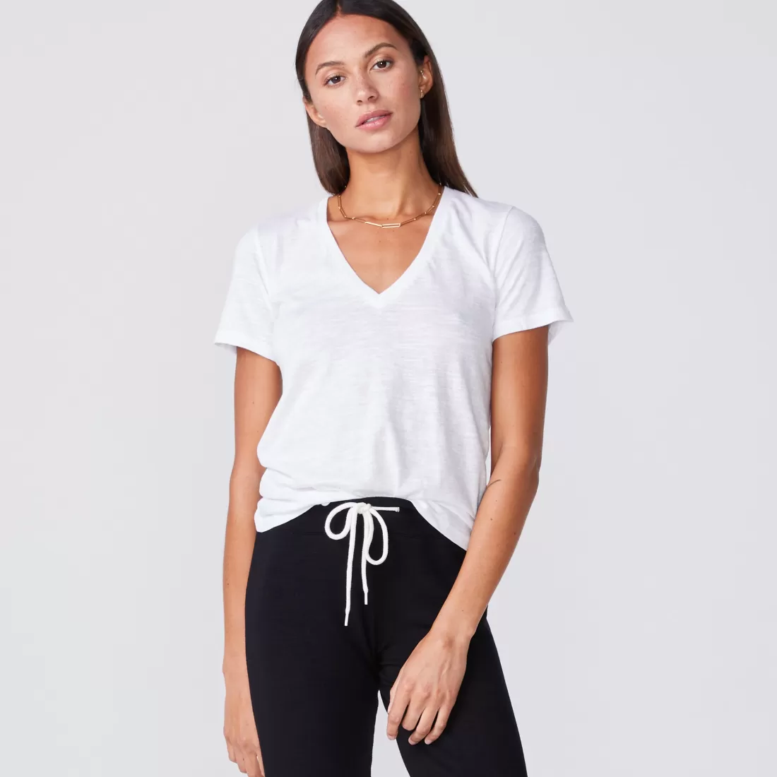 MONROW Tees*Textured Tri Blend Fitted V Neck Tee - Color WHITE