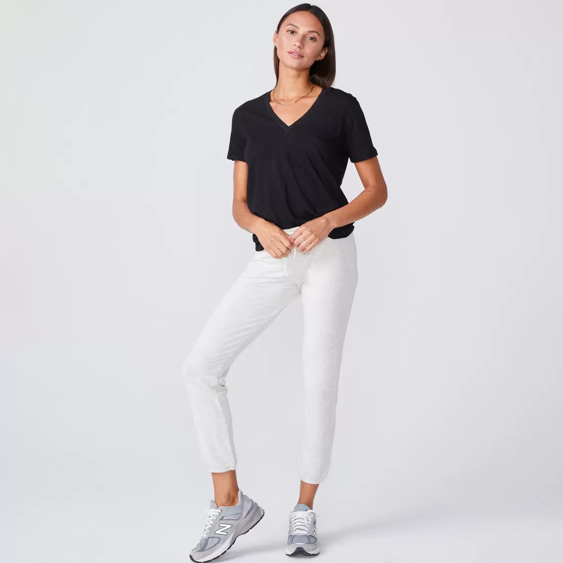 MONROW Tees*Textured Tri Blend Relaxed V Neck Tee - Color BLACK