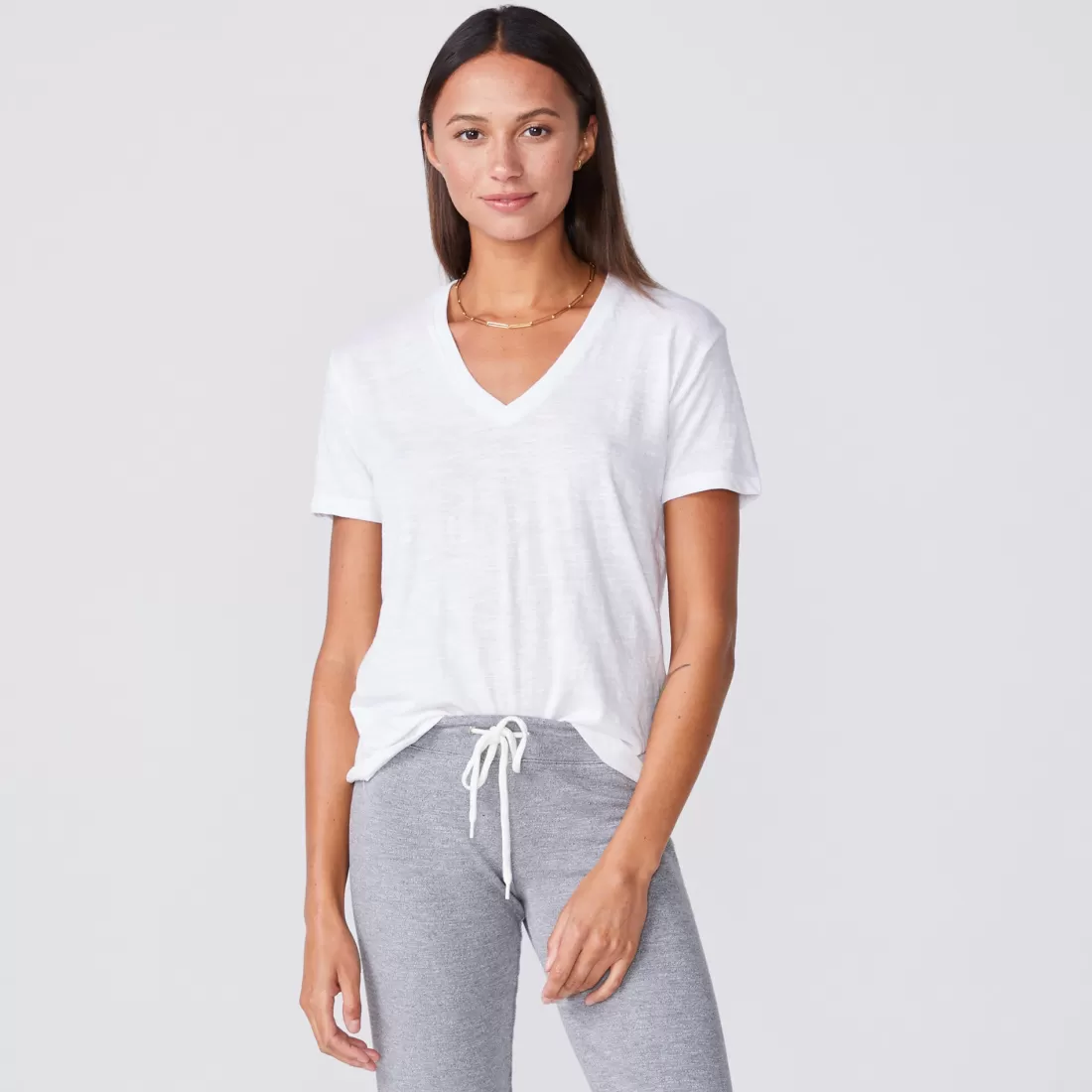 MONROW Tees*Textured Tri-blend Relaxed V Neck Tee - Color WHITE