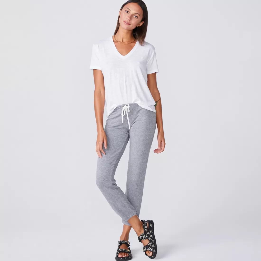 MONROW Tees*Textured Tri-blend Relaxed V Neck Tee - Color WHITE