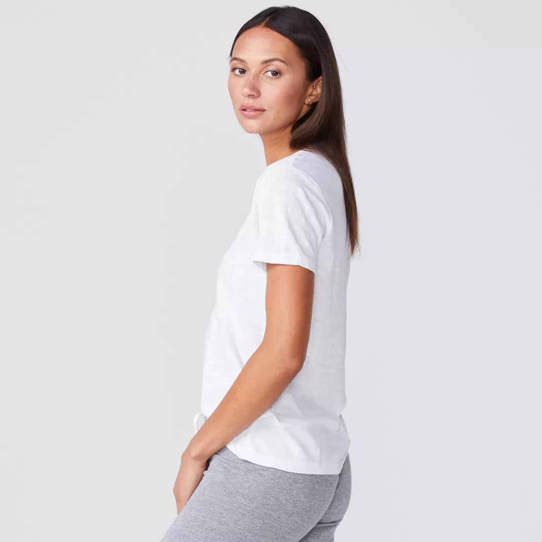 MONROW Tees*Textured Tri-blend Relaxed V Neck Tee - Color WHITE