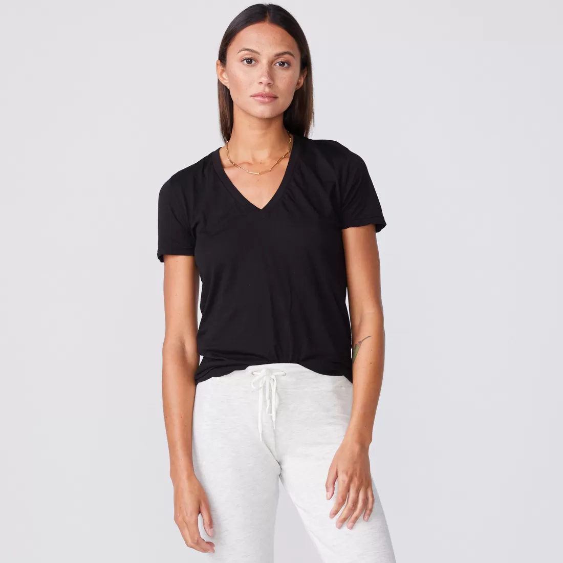 MONROW Tees*Tissue V Neck Tee - Color BLACK
