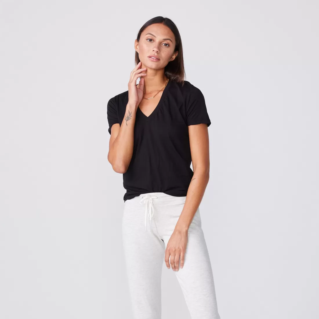 MONROW Tees*Tissue V Neck Tee - Color BLACK