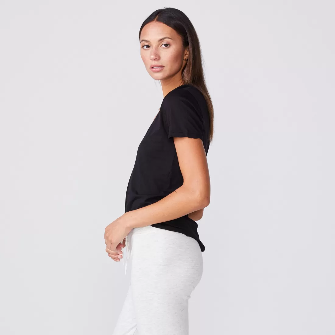 MONROW Tees*Tissue V Neck Tee - Color BLACK