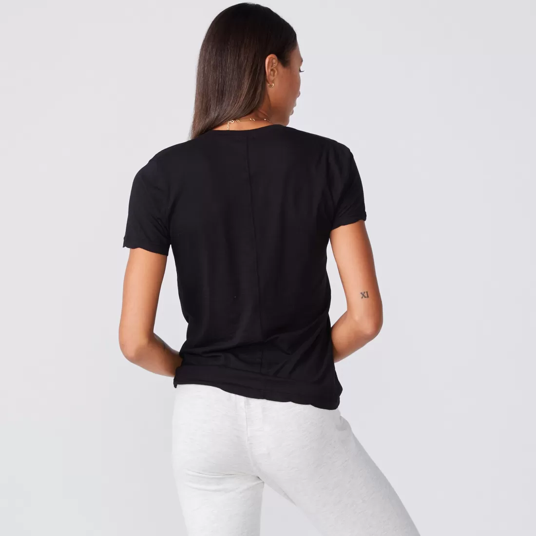 MONROW Tees*Tissue V Neck Tee - Color BLACK
