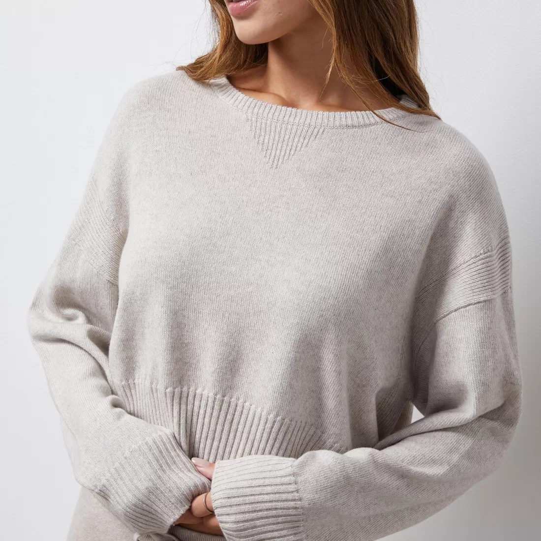 MONROW Sweaters*Wool Cashmere Crew Neck Sweater OATMEAL