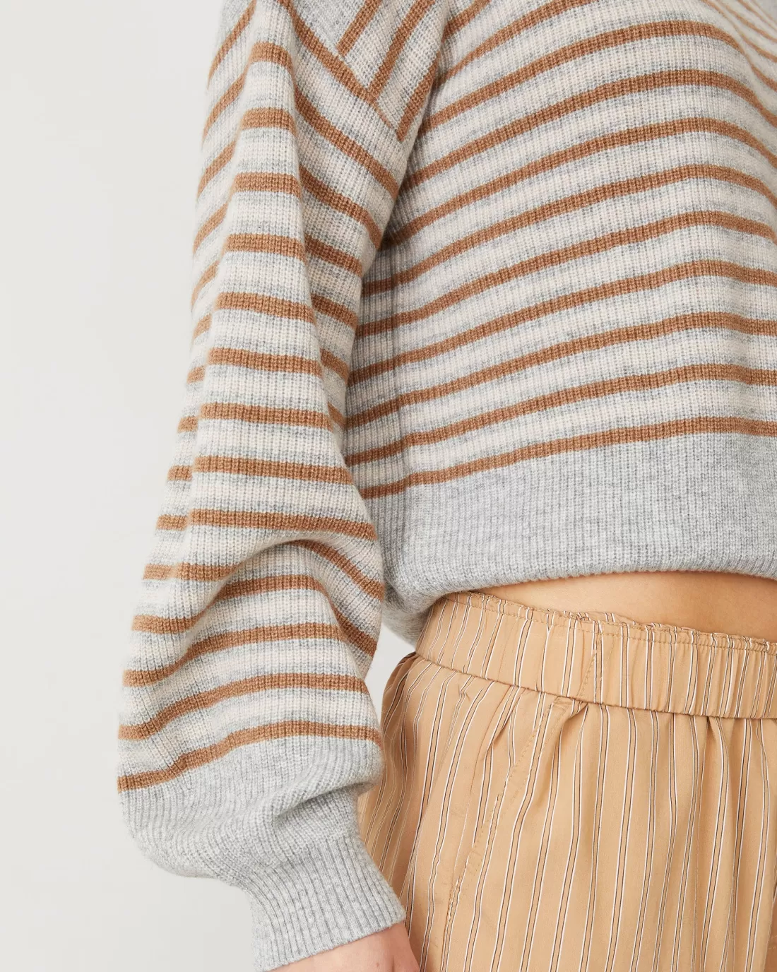 MONROW Sets | Sweaters*Wool Cashmere Stripe Sweater HEATHER/CARAMELSTRIPE