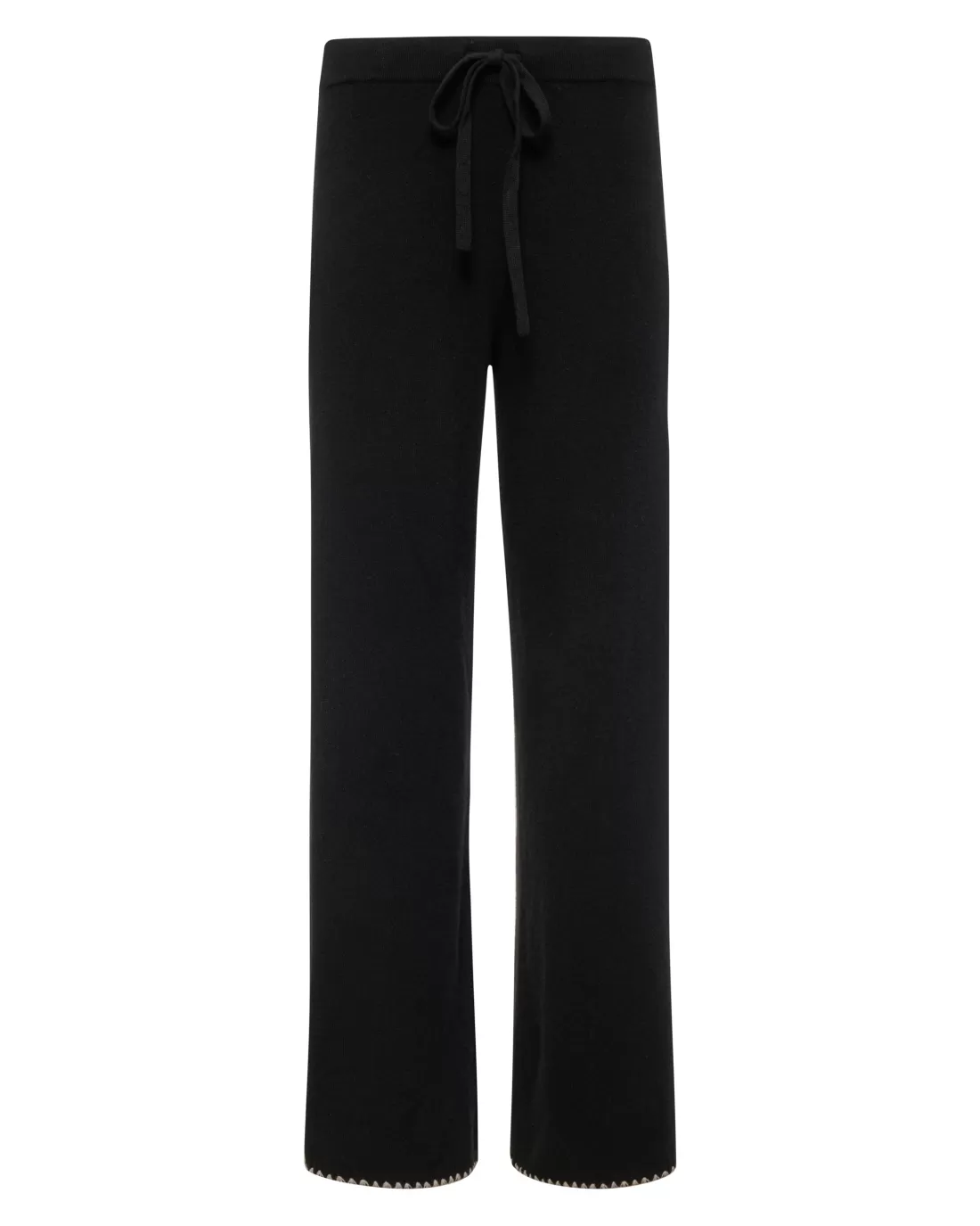 MONROW Sweats*Wool Cashmere Wide Leg Blanket Stitch Sweat BLACK